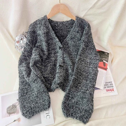 Women's Solid Color Short Casual Loose Knit Cardigan