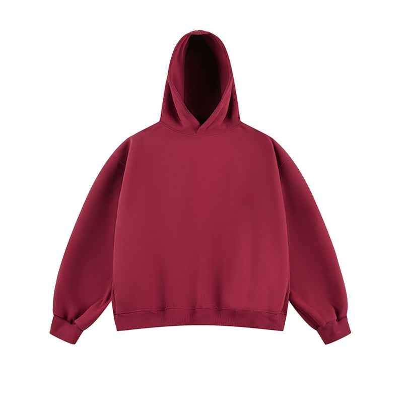 Short Wide Fleece Hooded Sweatshirt For Men And Women In American Solid Color