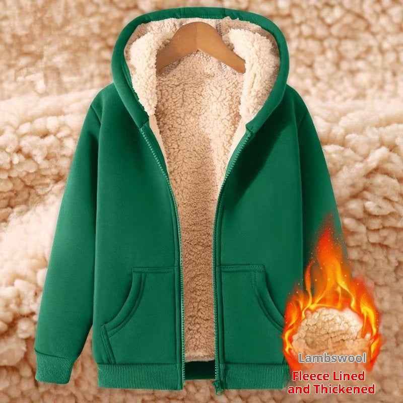 Women's Simple Solid Color Cold-proof Warm Berber Fleece Hooded Jacket