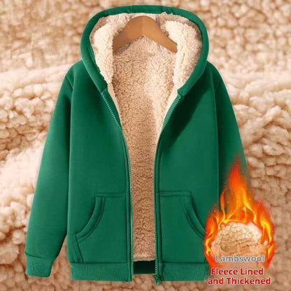 Women's Simple Solid Color Cold-proof Warm Berber Fleece Hooded Jacket