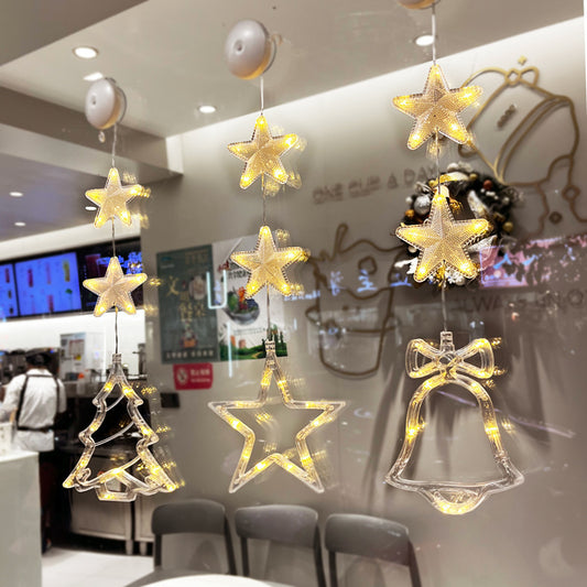 Christmas LED Suction Cup Window Lights 3-Pack - Star Tree Snowflake Hanging Ornaments