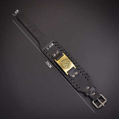 Nordic Viking Totem Triangle Energy Men's Leather Bracelet - DropOnline.co