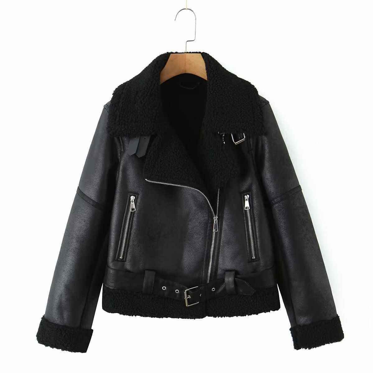 Women's Fashionable Warm Cotton Jacket Motorcycle Fur Coat