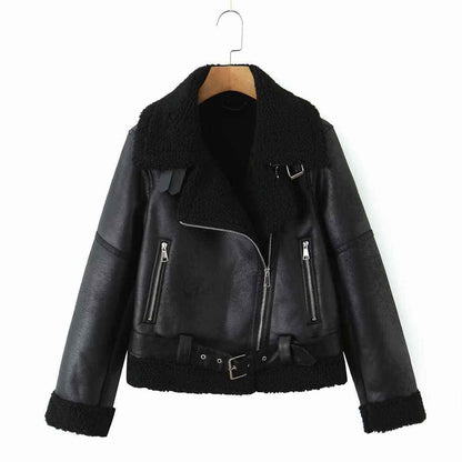 Women's Fashionable Warm Cotton Jacket Motorcycle Fur Coat