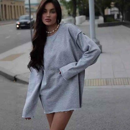 Casual Solid Color Round Neck Long Sleeve Sweatshirt