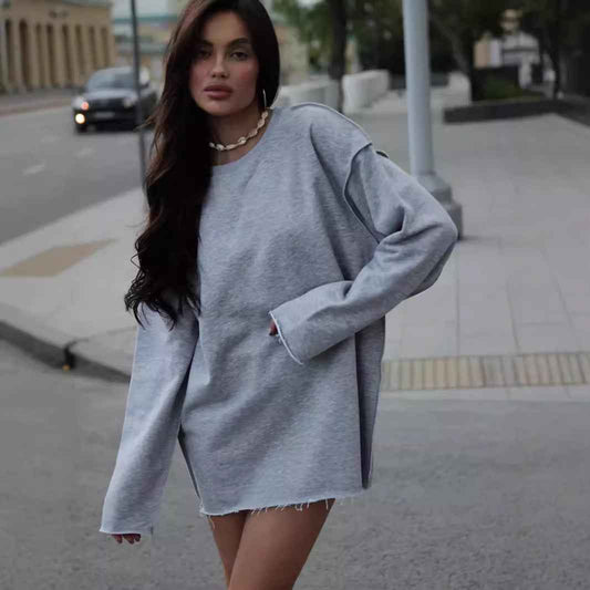 Casual Solid Color Round Neck Long Sleeve Sweatshirt