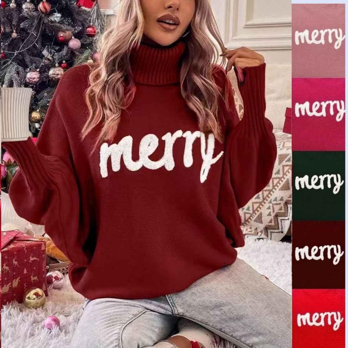 Women's Sweater Loose High-neck Bat-sleeve Knitwear