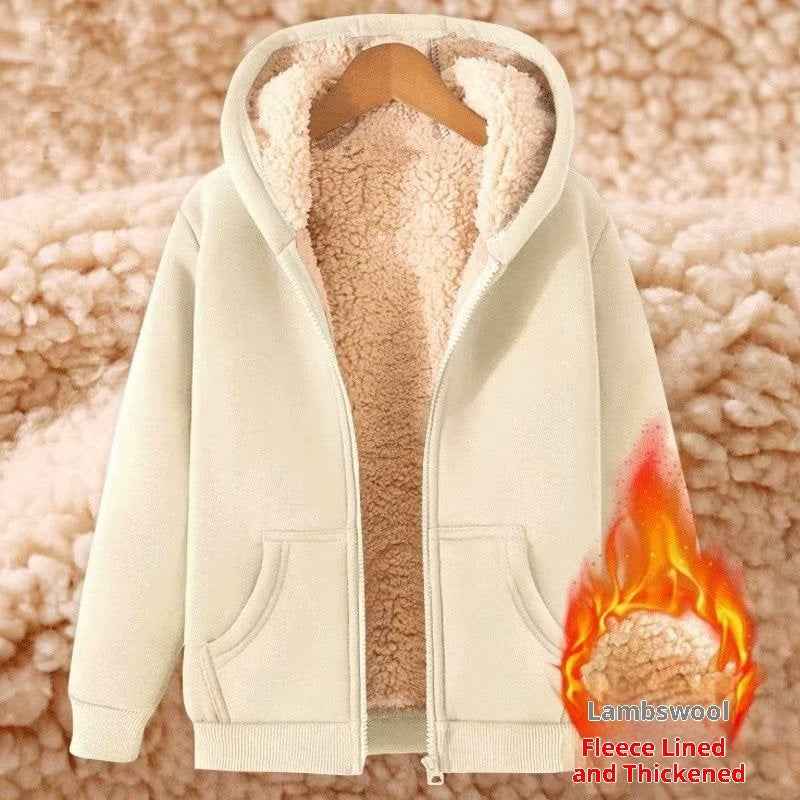 Women's Simple Solid Color Cold-proof Warm Berber Fleece Hooded Jacket