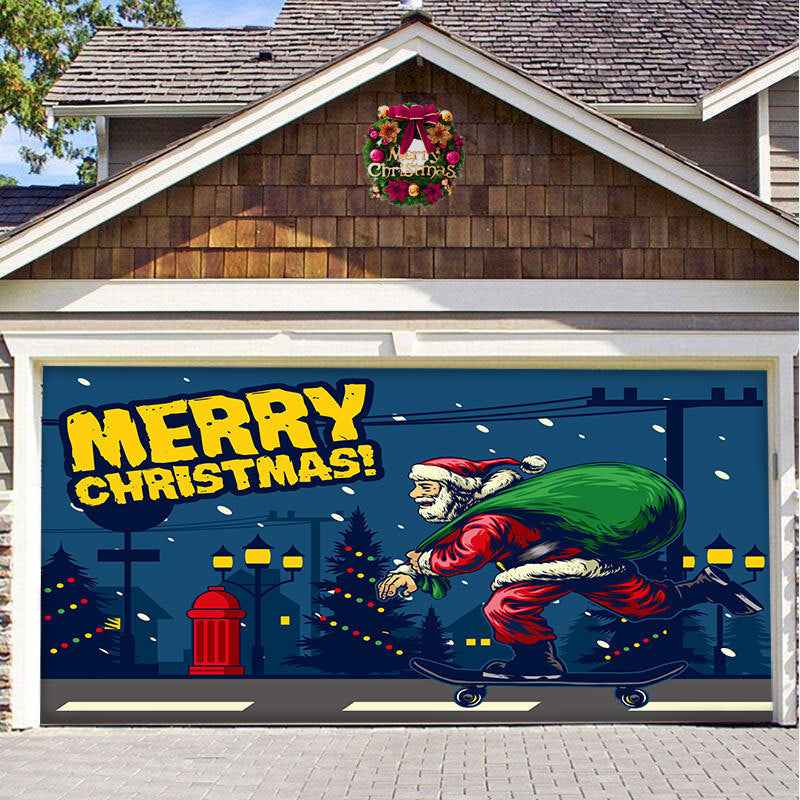 Christmas Garage Door Cover - Polyester Background Hanging Cloth Holiday Party Decoration - DropOnline.co