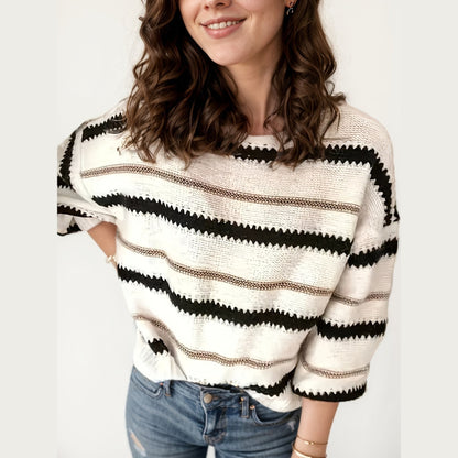 Women's Autumn And Winter Commuting Pullover, Striped Casual Long Sleeved Knitted Sweater - DropOnline.co