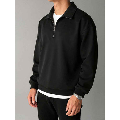 American Retro Solid Color Lapel Sweatshirt Men's Loose Trendy