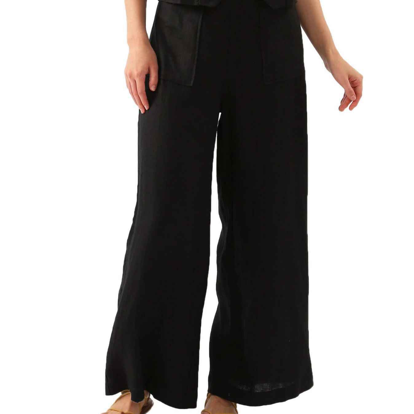 Solid Color Button High Waist Wide Leg Casual Pants Women