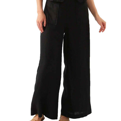 Solid Color Button High Waist Wide Leg Casual Pants Women