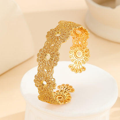 1pcs Luxury Style Gold Bracelet Hollowed Out Lace Flower Design Wedding Gold Jewelry - DropOnline.co