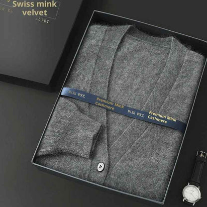 Mink Wool Sweater Men V-neck Thickened Sweater Loose Cardigan