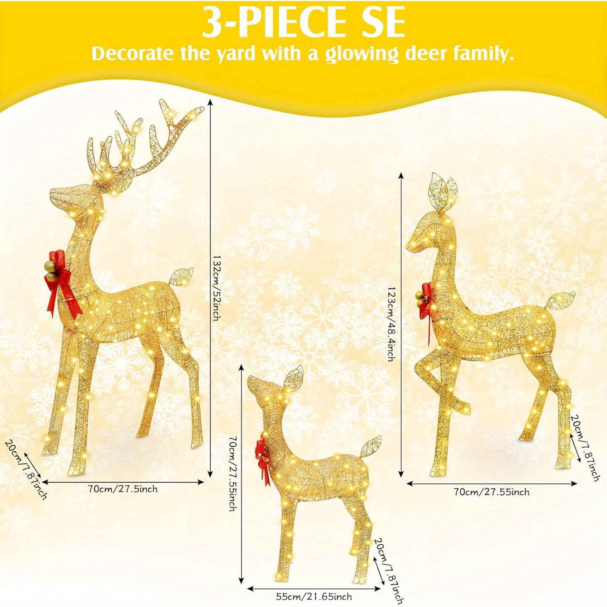 Golden Christmas Reindeer Set - 3-Piece Holiday Decoration