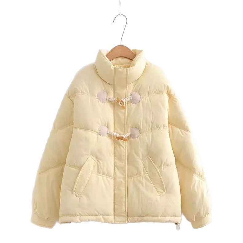 Winter Short Stand Collar Thick Cotton Coat With Toggles