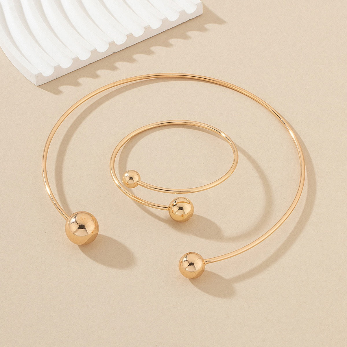 Adjustable Double Ball Alloy Bracelet Set - Elegant Fashion Jewelry