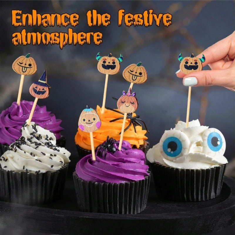 Halloween Pumpkin Bamboo Cocktail Picks - Decorative Party Toothpicks