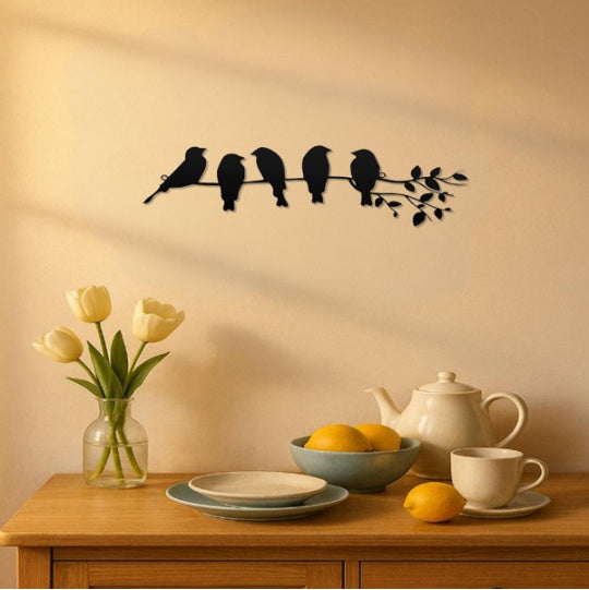 1PC Fashionable Metal Bird Wall Art - Bird On The Branch Wall Ornament. The Leaves With Birds Sculpture Wall Decor Is A Fashion - Forward Metal Wall Hanging, Keeping Your Decor On - Trend.Decorative S