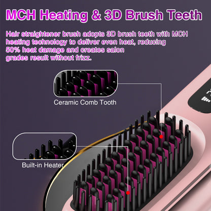 S7 Portable Cordless Hair Straightening Brush With LED Display - Lightweight Mini Negative Ion Hot Brush, USB Rechargeable Women's Travel Essentials Gift, Scald Protection - DropOnline.co