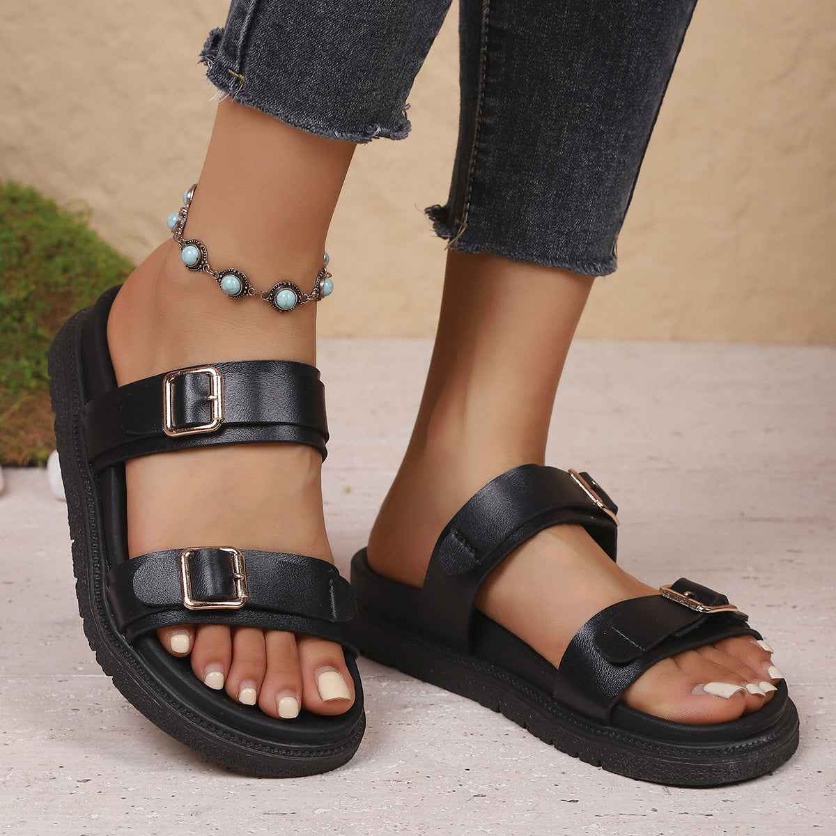 Loafers And Thick-soled Slippers Fashion Buckle Strappy Beach Sandals For Women