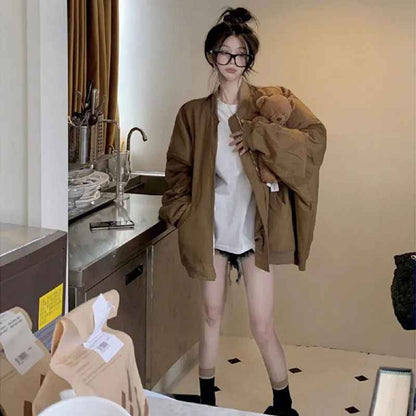 Retro Jacket Top Pilot Coffee Color Stand Collar