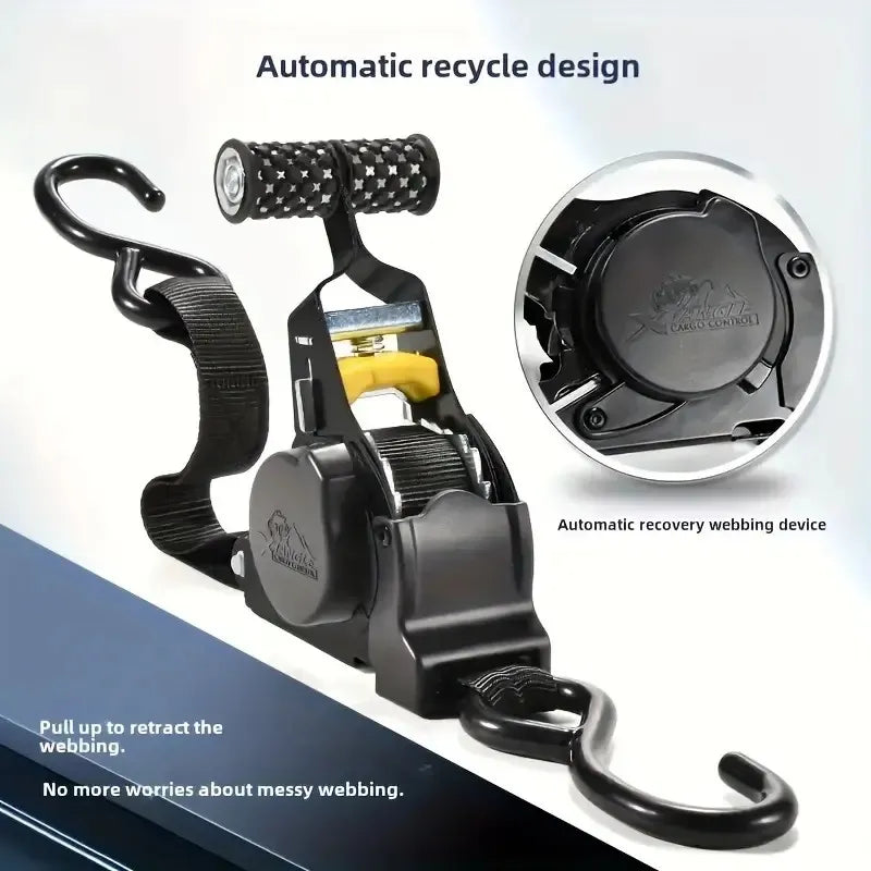 Ratchet Tie Down Straps - Auto Retractable Ratchet Straps Heavy Duty 1500lbs 4 Pack With S Hooks, For Securing Cargo Luggage Motorcycle Truck Boat, 3.3m, Black