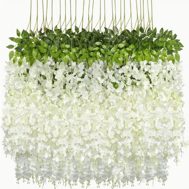 36pcs White Artificial Wisteria Flowers