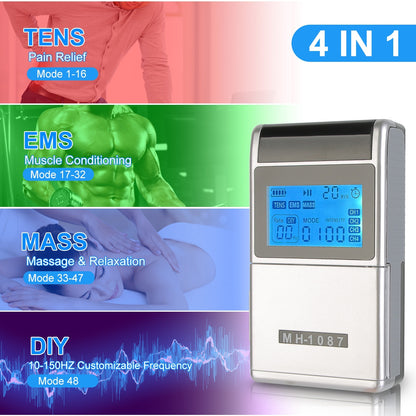 1Pc 4 Channel TENS Unit Muscle Stimulator Rechargeable Digital TENS Muscle Massager With 48 Modes 20 Intensity Levels 8 Pads Timer - DropOnline.co