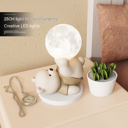 Premium Cute Bear Night Light - Resin Home Decoration Bedroom Bedside Lamp