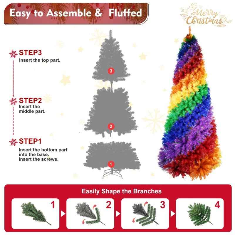 Artificial Colorful Rainbow Christmas Tree - 6FT-7.5FT Hinged PVC Tree