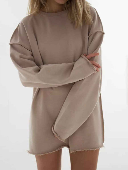 Casual Solid Color Round Neck Long Sleeve Sweatshirt