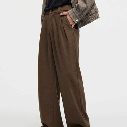 Men's Straight Fleece-lined Casual Wool Trousers