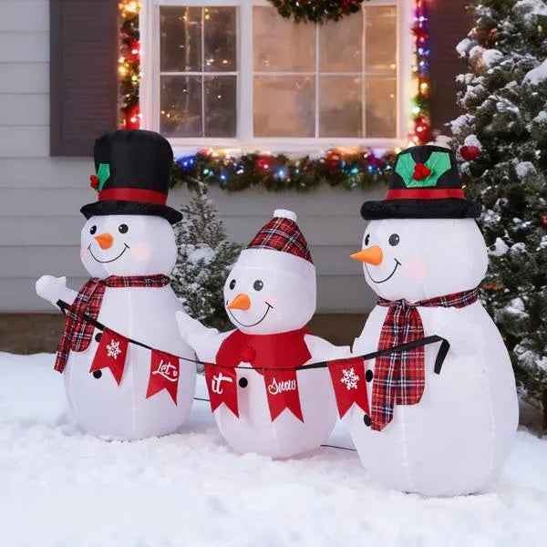 6.2FT Inflatable Christmas Snowman Family - LED Lighted Yard Decoration with Bunting - DropOnline.co