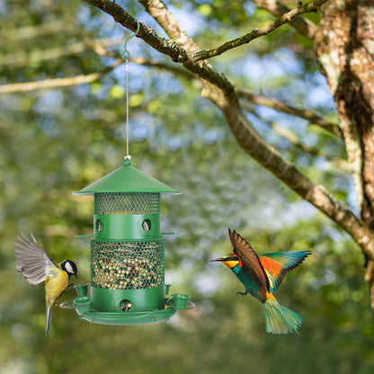 1Pc Wild Bird Feeder Squirrel-Proof Chew-Proof Metal Bird Seed Feeder Outdoor Hanging Bird Feeder With 360 Degree Circular Perches Water Cups For Yard Garden Patio - DropOnline.co
