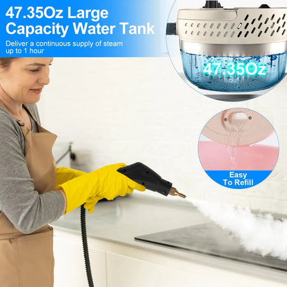 2500W Handheld High Temperature And Pressure Steamer Cleaner With 1400ML Tank 9 Accessories 6 Steam Levels For Dirt Grease Grout Tile Floor Couch Car - DropOnline.co
