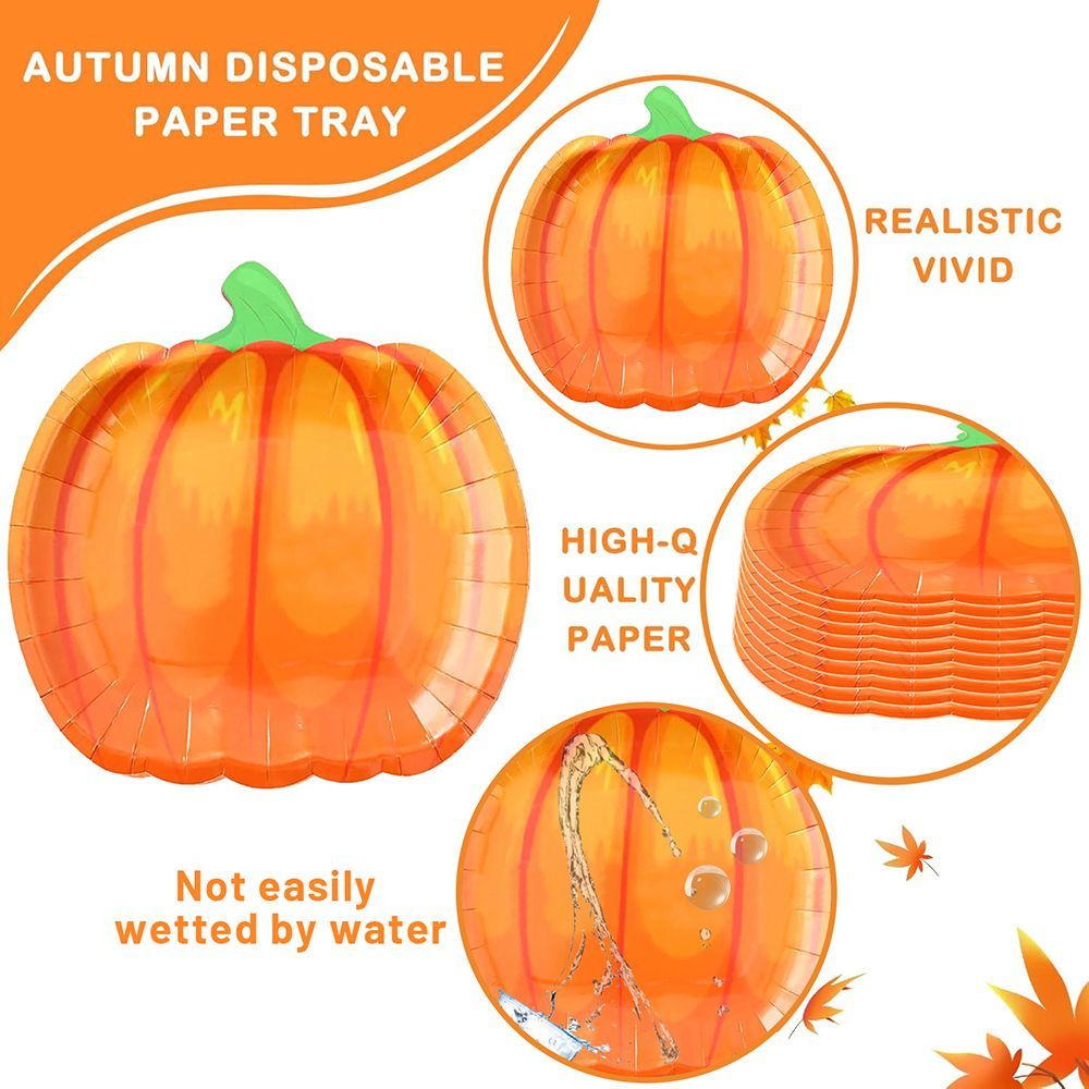 134 Pcs Thanksgiving Party Tableware Set - Pumpkin Plates, Popcorn Boxes & Fall Cocktail Picks