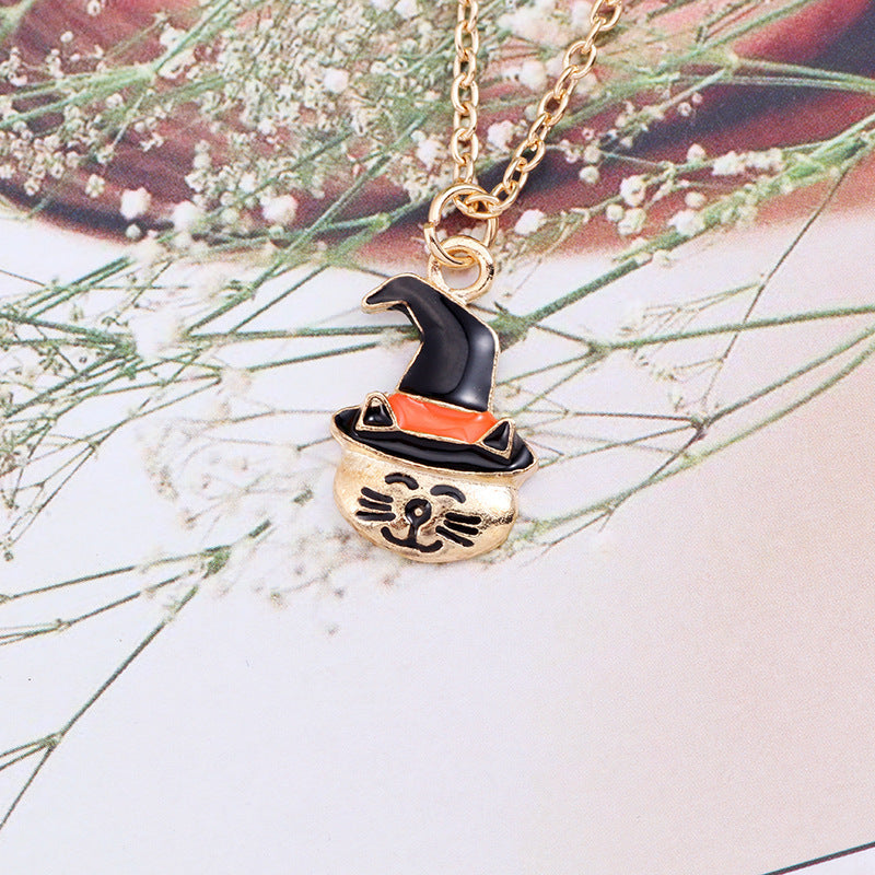 Halloween Pumpkin Cat Necklace - Oil Drop Clavicle Chain Pendant
