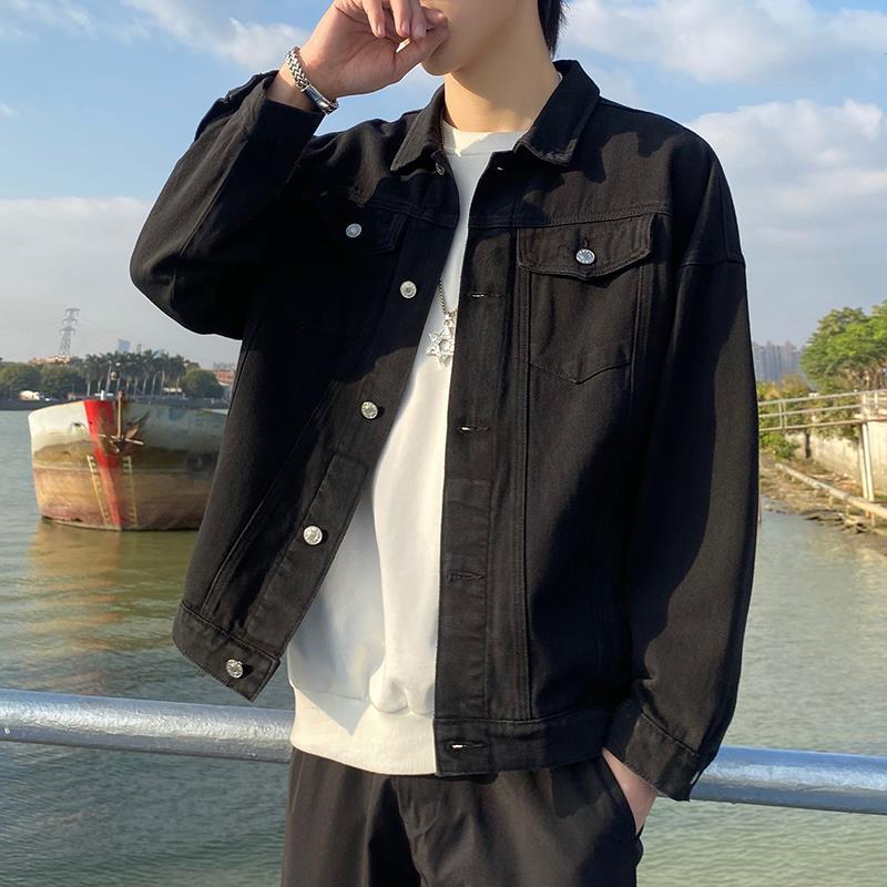 Men's Washed Denim Jacket - Loose Fit with Multiple Pockets
