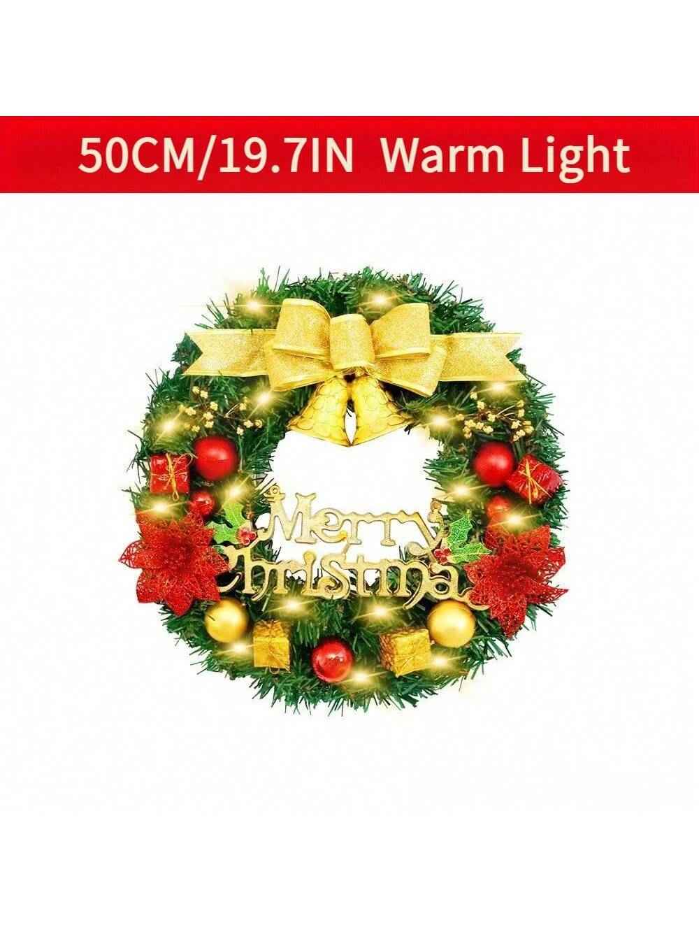 20-inch Bell-style Christmas Wreath - Warm Light & Colored Light Options - DropOnline.co