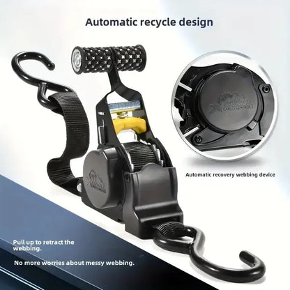 Ratchet Tie Down Straps - Auto Retractable Ratchet Straps Heavy Duty 1500lbs 4 Pack With S Hooks, For Securing Cargo Luggage Motorcycle Truck Boat, 3.3m, Black