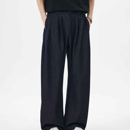 Bamboo Textured Curved Knife Casual Pants With Drape And Floor-sweeping Style