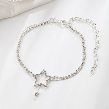 Women's Fashion Personality Five-pointed Star Heart Shape Rhinestone Bead Necklace Anklet - DropOnline.co