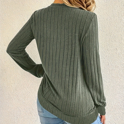 Women's Long Sleeve Blouses Shirts With Ribbed Knit Work Office Basic Tops - DropOnline.co