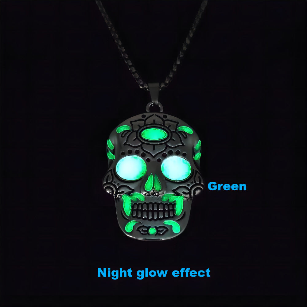 Halloween Luminous Skull Necklace - Day of the Dead Lotus Pattern