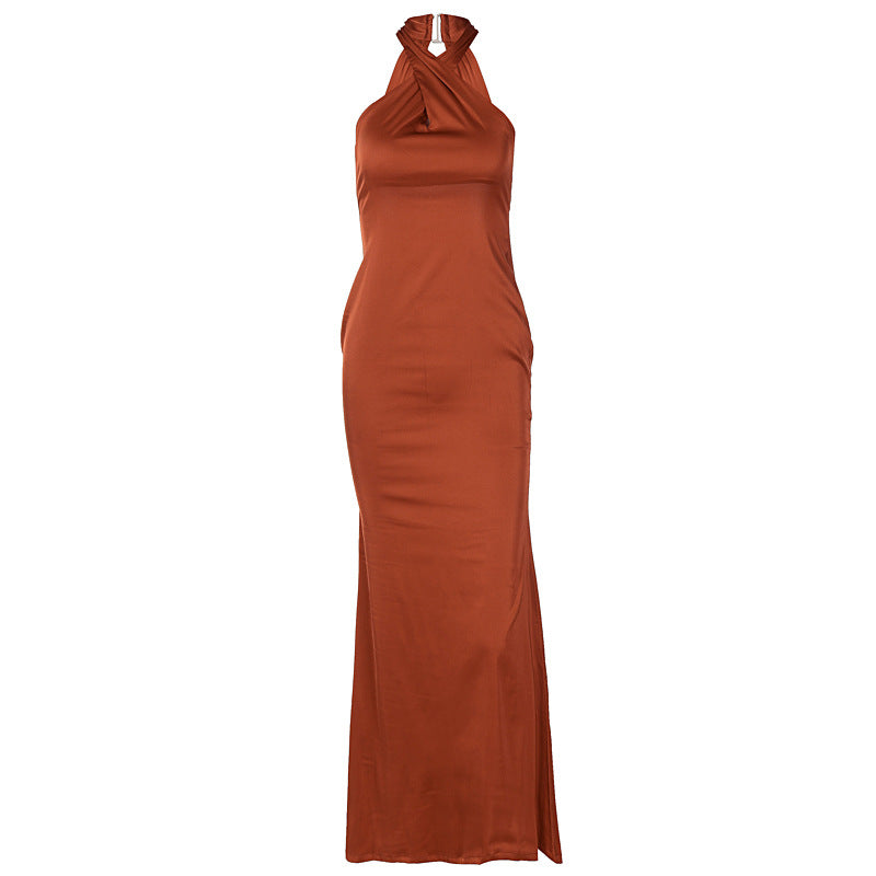 Solid-Color Sleeveless Backless Dress - Elegant Minimalist Style for Women