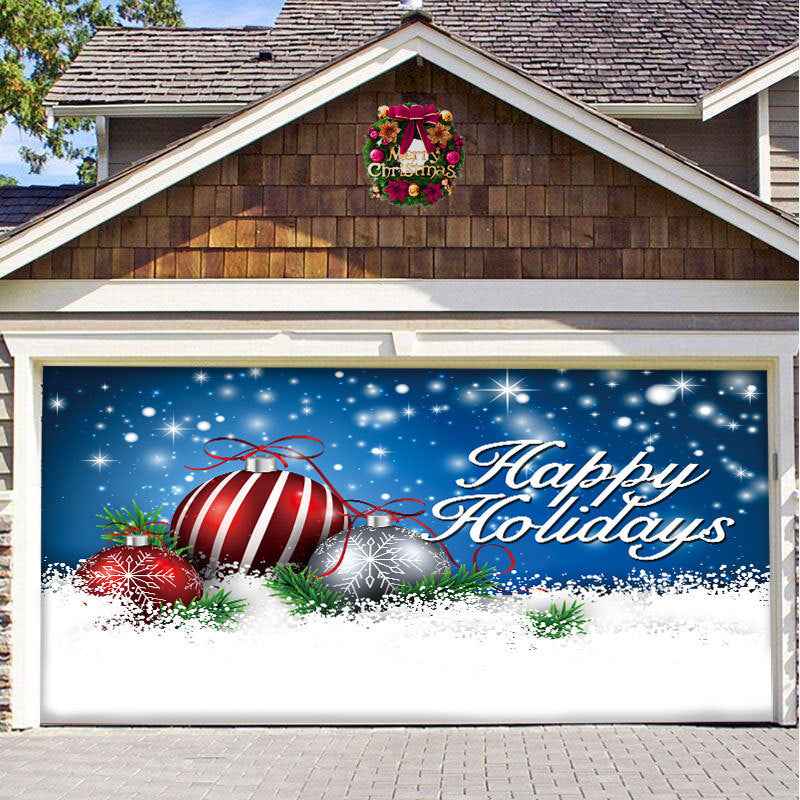 Christmas Garage Door Cover - Polyester Background Hanging Cloth Holiday Party Decoration - DropOnline.co