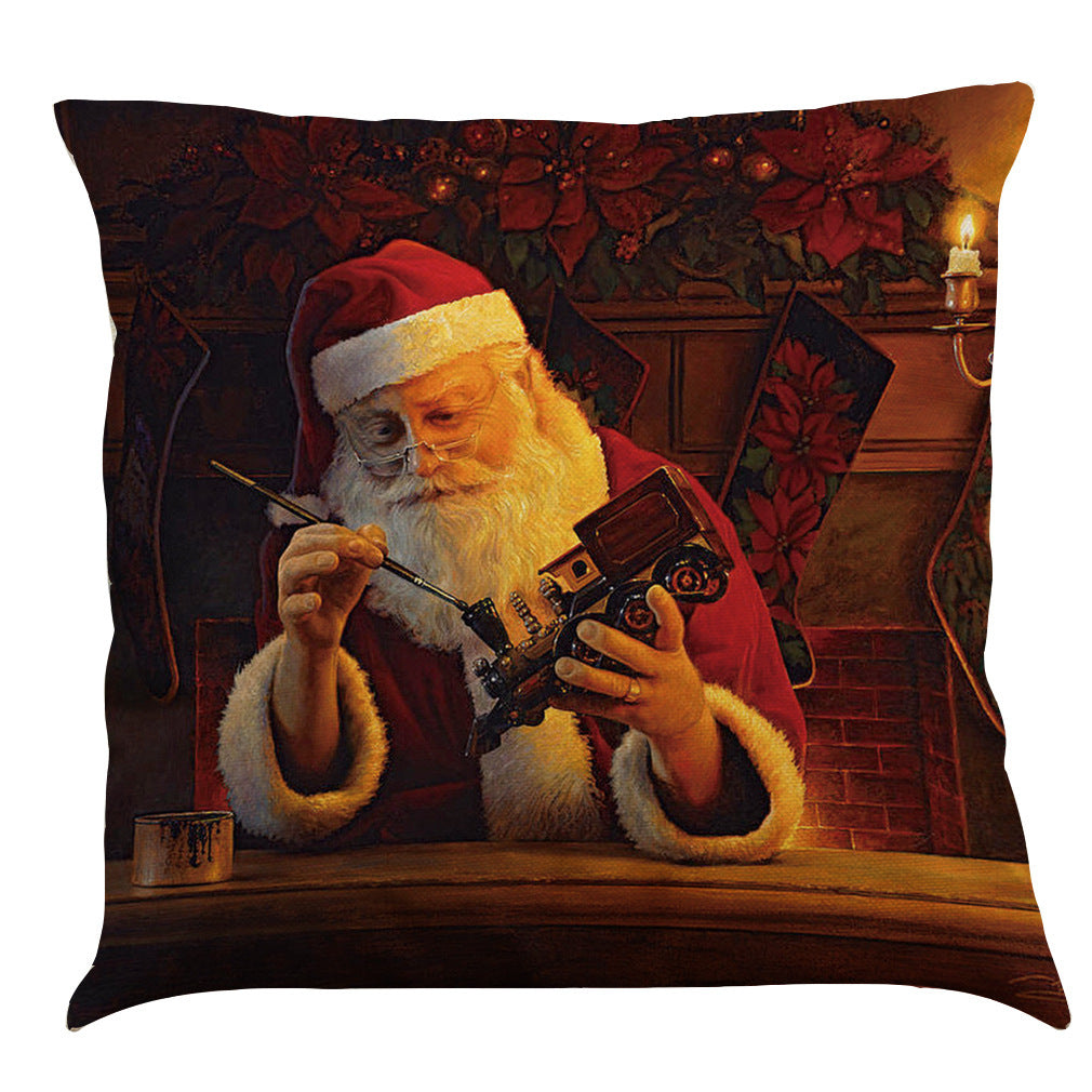 Oil Painting Santa Claus Christmas Cushion Pillowcase