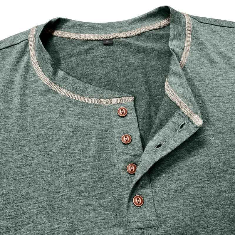 European And American Men's Henley Shirt With Four-button Top